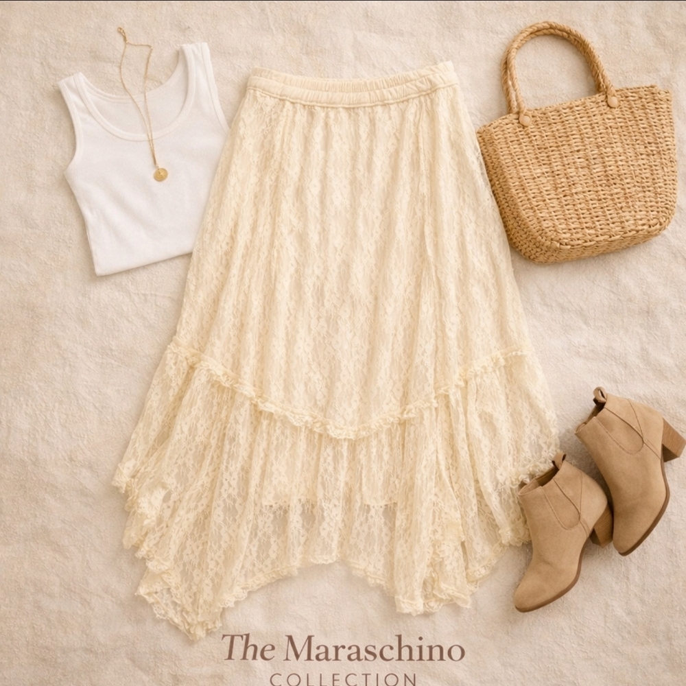 American Eagle Outfitters Cream Lace Midi Skirt - Picture 9 of 12
